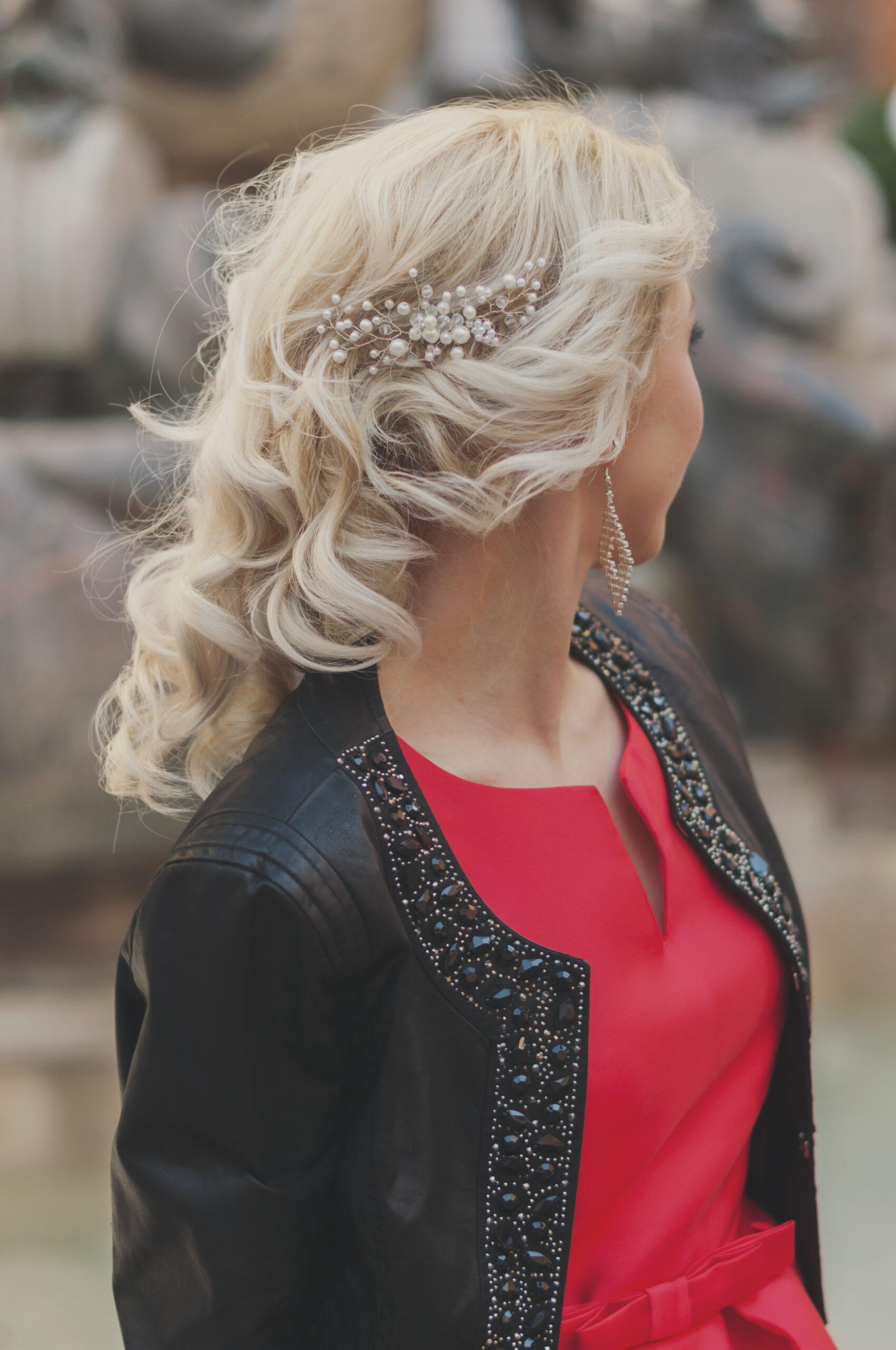 Amazing young woman in red dress